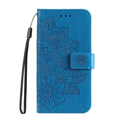 For iPhone 16 Plus 7-petal Flowers Embossing Leather Phone Case(Blue) - iPhone 16 Plus Cases by buy2fix | Online Shopping UK | buy2fix