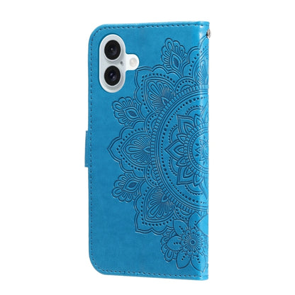 For iPhone 16 Plus 7-petal Flowers Embossing Leather Phone Case(Blue) - iPhone 16 Plus Cases by buy2fix | Online Shopping UK | buy2fix