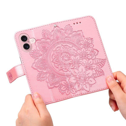 For iPhone 16 7-petal Flowers Embossing Leather Phone Case(Rose Gold) - iPhone 16 Cases by buy2fix | Online Shopping UK | buy2fix