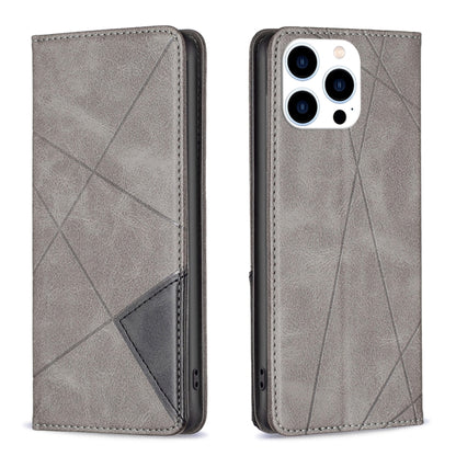 For iPhone 16 Pro Rhombus Texture Magnetic Leather Phone Case(Grey) - iPhone 16 Pro Cases by buy2fix | Online Shopping UK | buy2fix