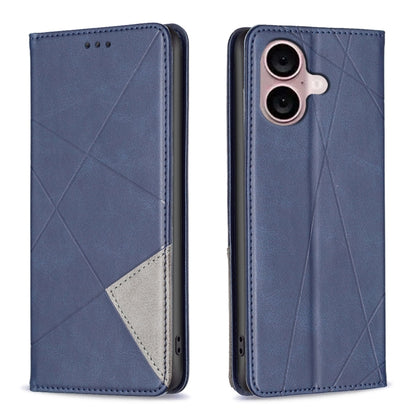 For iPhone 16 Rhombus Texture Magnetic Leather Phone Case(Blue) - iPhone 16 Cases by buy2fix | Online Shopping UK | buy2fix