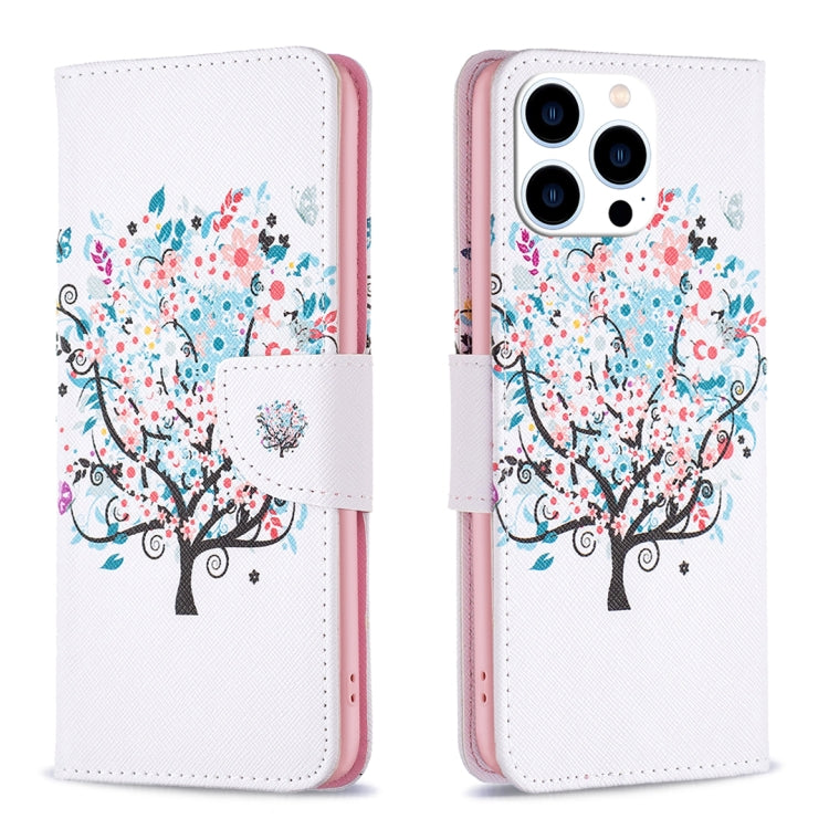 For iPhone 16 Pro Max Colored Drawing Pattern Leather Phone Case(Tree) - iPhone 16 Pro Max Cases by buy2fix | Online Shopping UK | buy2fix