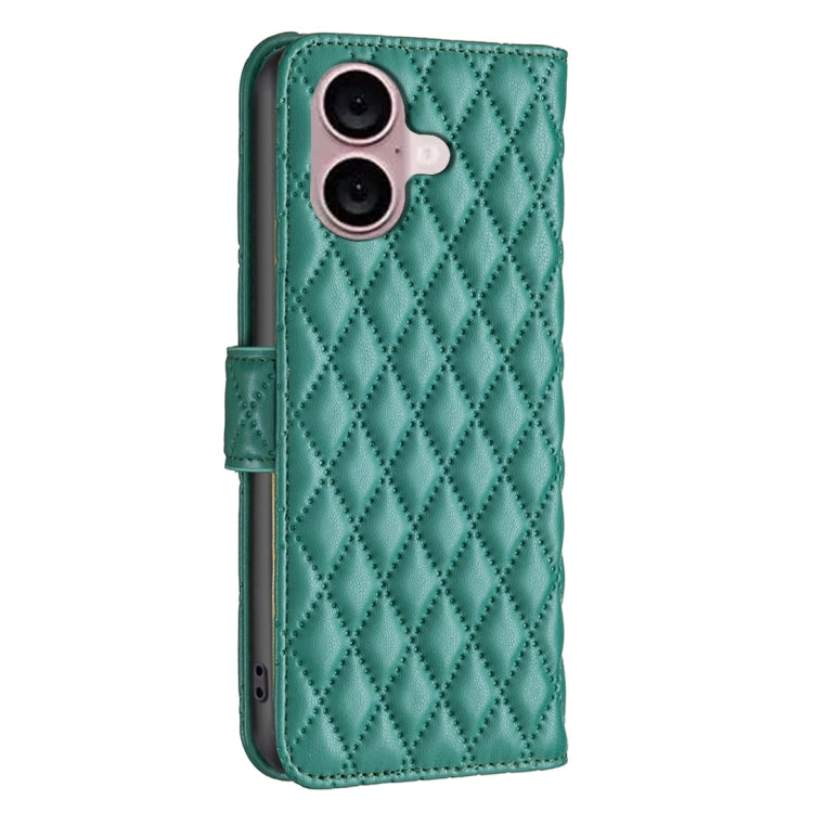 For iPhone 16 Diamond Lattice Wallet Flip Leather Phone Case(Green) - iPhone 16 Cases by buy2fix | Online Shopping UK | buy2fix