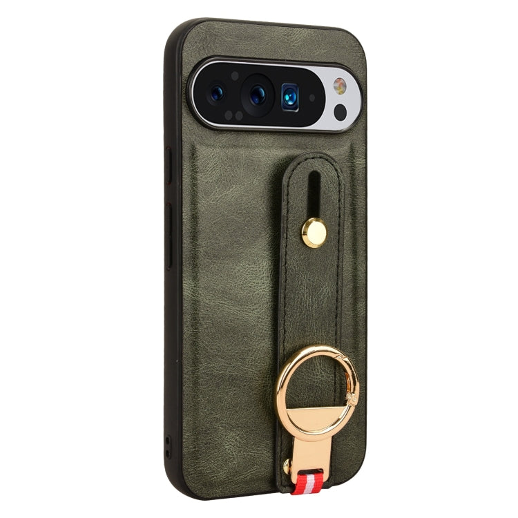 For Google Pixel 9 Pro Wristband Leather Back Phone Case(Green) - Google Cases by buy2fix | Online Shopping UK | buy2fix