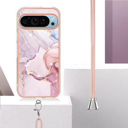 For Google Pixel 9 / 9 Pro Electroplating Marble Dual-side IMD Phone Case with Lanyard(Rose Gold 005) - Google Cases by buy2fix | Online Shopping UK | buy2fix