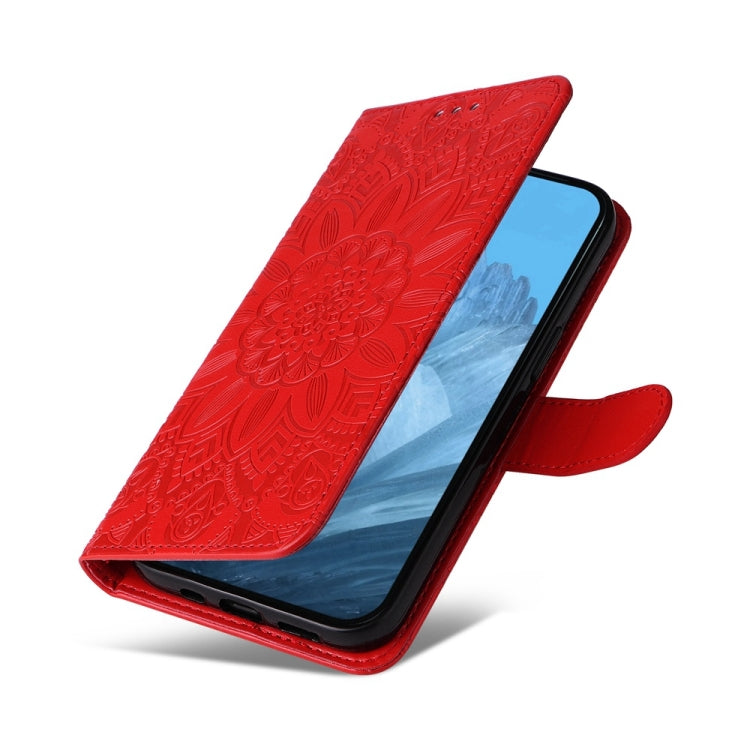 For Google Pixel 9 Embossed Sunflower Leather Phone Case(Red) - Google Cases by buy2fix | Online Shopping UK | buy2fix