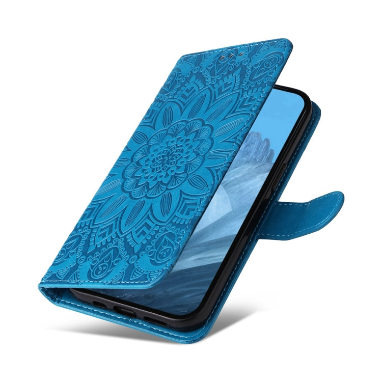 For Google Pixel 9 Embossed Sunflower Leather Phone Case(Blue) - Google Cases by buy2fix | Online Shopping UK | buy2fix