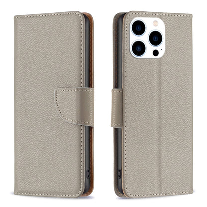 For iPhone 16 Pro Max Litchi Texture Pure Color Flip Leather Phone Case(Grey) - iPhone 16 Pro Max Cases by buy2fix | Online Shopping UK | buy2fix