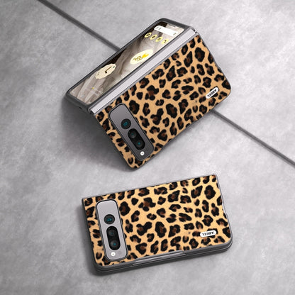 For Google Pixel Fold ABEEL Black Edge Leopard Phone Case(Champagne Gold) - Google Cases by buy2fix | Online Shopping UK | buy2fix