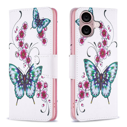 For iPhone 16 Plus Colored Drawing Pattern Flip Leather Phone Case(Flowers Butterfly) - iPhone 16 Plus Cases by buy2fix | Online Shopping UK | buy2fix