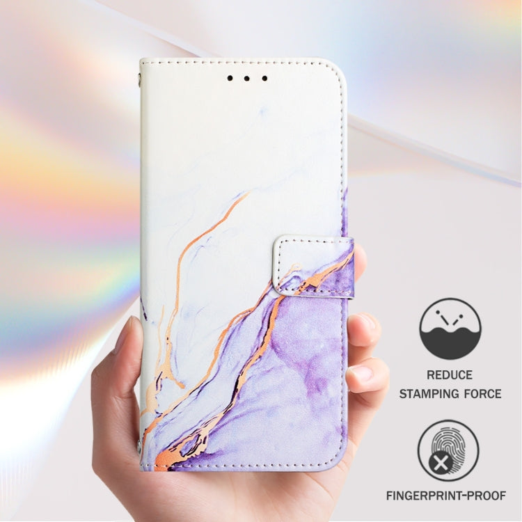 For iPhone 16 Plus PT003 Marble Pattern Flip Leather Phone Case(White Purple LS006) - iPhone 16 Plus Cases by buy2fix | Online Shopping UK | buy2fix