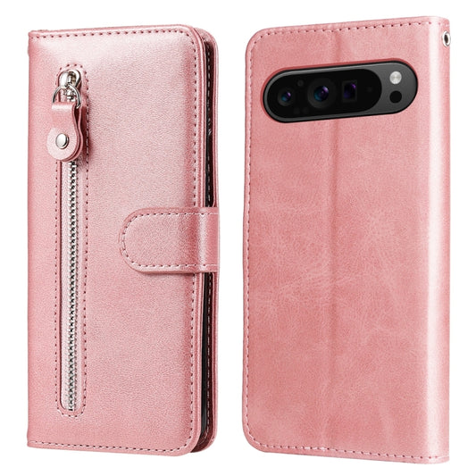 For Google Pixel 9 Pro Fashion Calf Texture Zipper Leather Phone Case(Rose Gold) - Google Cases by buy2fix | Online Shopping UK | buy2fix