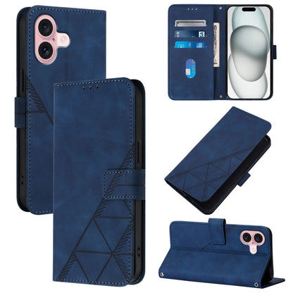 For iPhone 16 Crossbody 3D Embossed Flip Leather Phone Case(Blue) - iPhone 16 Cases by buy2fix | Online Shopping UK | buy2fix