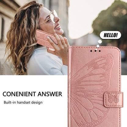 For iPhone 16 Plus Embossed Butterfly Leather Phone Case(Rose Gold) - iPhone 16 Plus Cases by buy2fix | Online Shopping UK | buy2fix