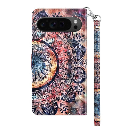 For Google Pixel 9 Pro 3D Painted Pattern Leather Phone Case(Colorful Mandala) - Google Cases by buy2fix | Online Shopping UK | buy2fix