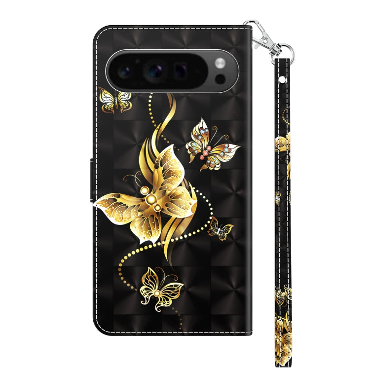 For Google Pixel 9 Pro XL 3D Painted Pattern Leather Phone Case(Golden Butterfly) - Google Cases by buy2fix | Online Shopping UK | buy2fix