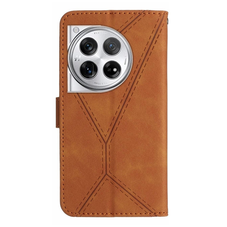 For OnePlus 12 5G Global Stitching Embossed Leather Phone Case(Brown) - OnePlus Cases by buy2fix | Online Shopping UK | buy2fix