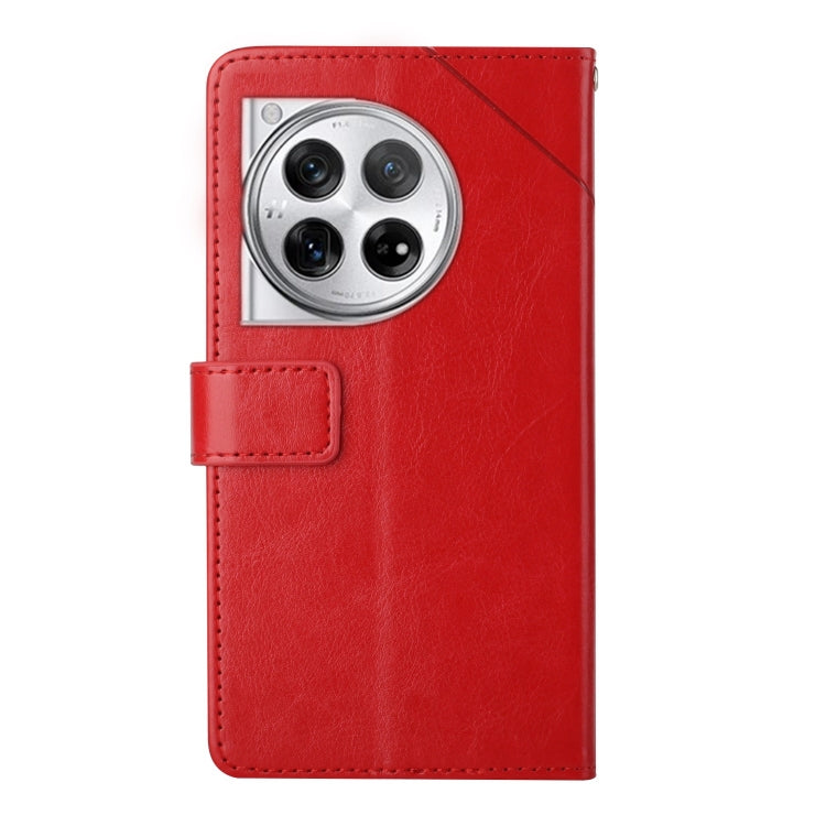 For OnePlus 12 5G Global Y-shaped Pattern Flip Leather Phone Case(Red) - OnePlus Cases by buy2fix | Online Shopping UK | buy2fix