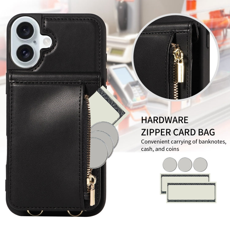 For iPhone 16 Plus Crossbody Lanyard Zipper Wallet Leather Phone Case(Black) - iPhone 16 Plus Cases by buy2fix | Online Shopping UK | buy2fix