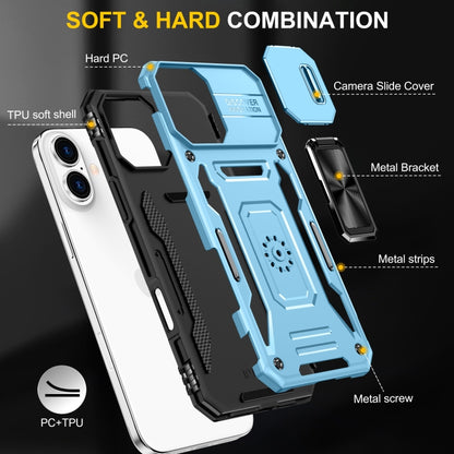 For iPhone 16 Plus Armor PC + TPU Camera Shield Phone Case(Light Blue) - iPhone 16 Plus Cases by buy2fix | Online Shopping UK | buy2fix