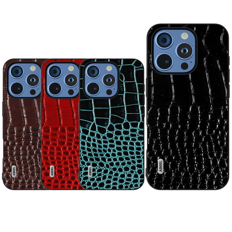 For iPhone 16 Pro ABEEL Genuine Leather Crocodile Pattern Black Edge Phone Case(Red) - iPhone 16 Pro Cases by buy2fix | Online Shopping UK | buy2fix