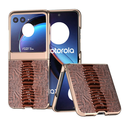 For Motorola Razr 40 Ultra Nano Plating Genuine Leather Weilai Series Phone Case(Coffee) - Motorola Cases by buy2fix | Online Shopping UK | buy2fix