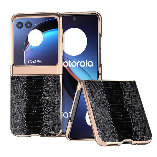 For Motorola Razr 40 Ultra Nano Plating Genuine Leather Weilai Series Phone Case(Black) - Motorola Cases by buy2fix | Online Shopping UK | buy2fix