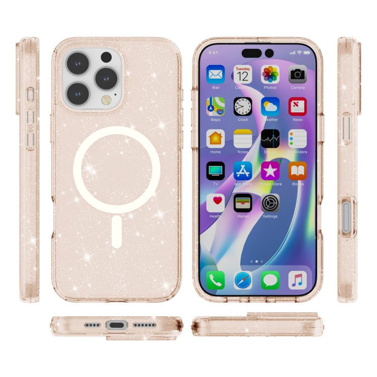 For iPhone 16 Pro Max Terminator Style Glitter Powder MagSafe Magnetic Phone Case(Gold) - iPhone 16 Pro Max Cases by buy2fix | Online Shopping UK | buy2fix