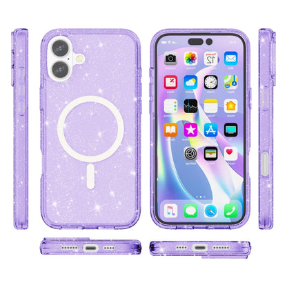 For iPhone 16 Plus Terminator Style Glitter Powder MagSafe Magnetic Phone Case(Purple) - iPhone 16 Plus Cases by buy2fix | Online Shopping UK | buy2fix