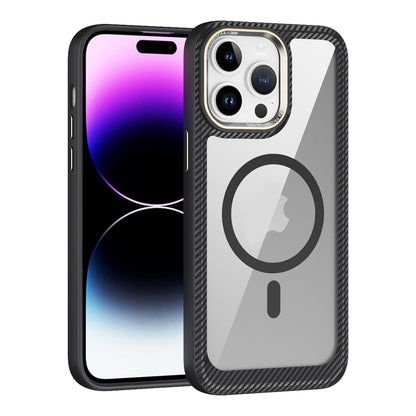 For iPhone 12 / 12 Pro MagSafe Carbon Fiber Transparent Back Panel Phone Case(Black) - iPhone 12 / 12 Pro Cases by buy2fix | Online Shopping UK | buy2fix