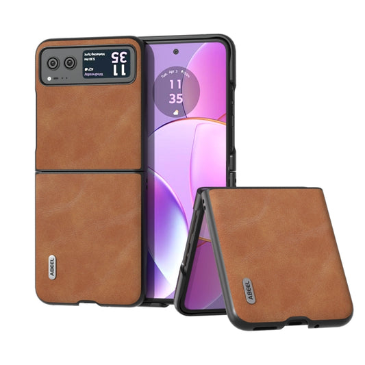 For Motorola Razr 40 ABEEL Cowhide Texture PU Phone Case(Brown) - Motorola Cases by buy2fix | Online Shopping UK | buy2fix