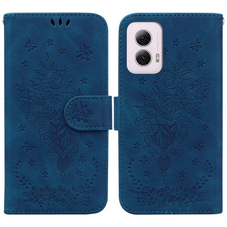 For Motorola Moto G Power 5G 2024 Butterfly Rose Embossed Leather Phone Case(Blue) - Motorola Cases by buy2fix | Online Shopping UK | buy2fix