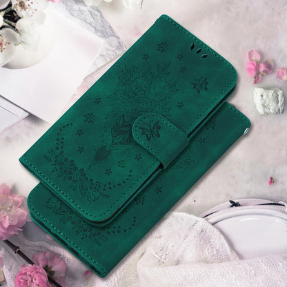 For Motorola Moto G Power 5G 2024 Butterfly Rose Embossed Leather Phone Case(Green) - Motorola Cases by buy2fix | Online Shopping UK | buy2fix