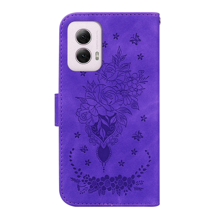 For Motorola Moto G Power 5G 2024 Butterfly Rose Embossed Leather Phone Case(Purple) - Motorola Cases by buy2fix | Online Shopping UK | buy2fix