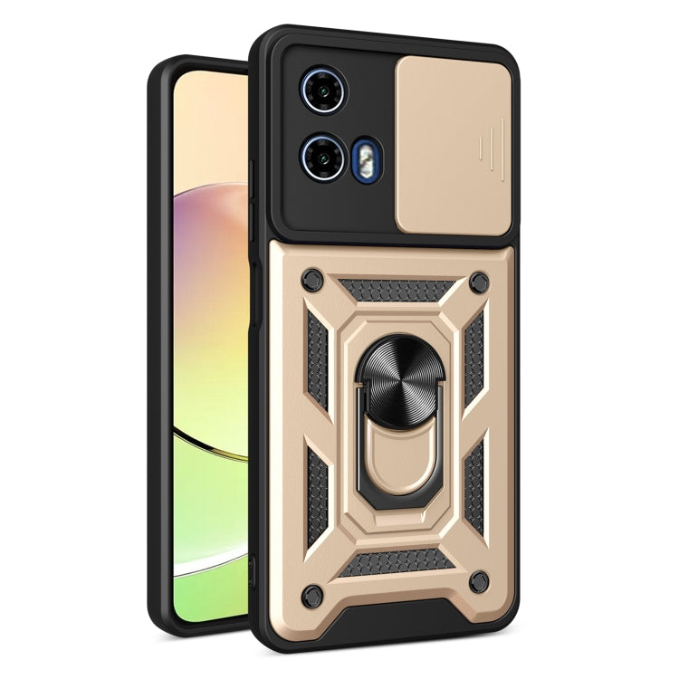 For Motorola Moto G34 5G Sliding Camera Cover Design TPU Hybrid PC Phone Case(Gold) - Motorola Cases by buy2fix | Online Shopping UK | buy2fix