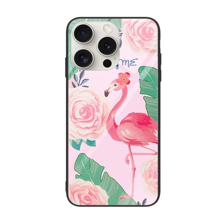 For iPhone 16 Pro Max Colorful Painted Glass Phone Case(Flamingo) - iPhone 16 Pro Max Cases by buy2fix | Online Shopping UK | buy2fix