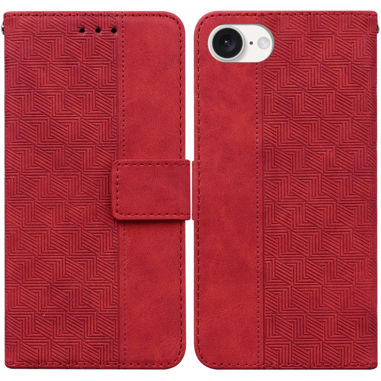 For iPhone 16e Geometric Embossed Leather Phone Case(Red) - iPhone 16e Cases by buy2fix | Online Shopping UK | buy2fix