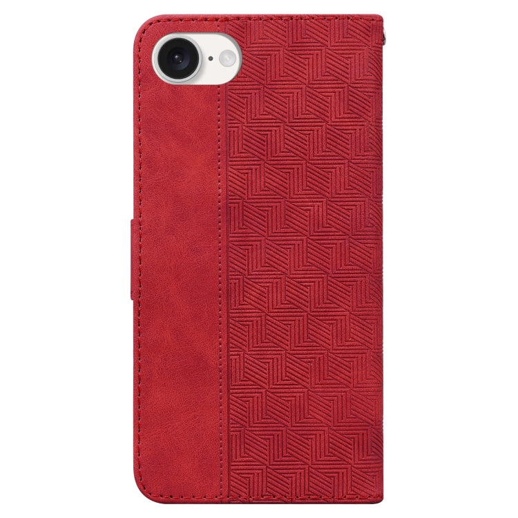 For iPhone 16e Geometric Embossed Leather Phone Case(Red) - iPhone 16e Cases by buy2fix | Online Shopping UK | buy2fix