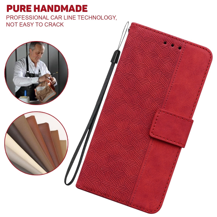 For iPhone 16e Geometric Embossed Leather Phone Case(Red) - iPhone 16e Cases by buy2fix | Online Shopping UK | buy2fix