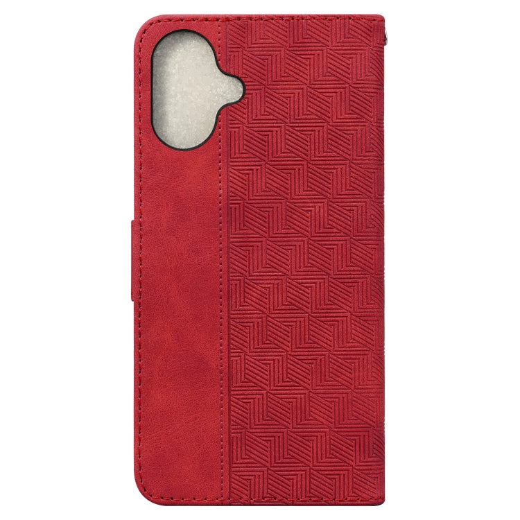 For iPhone 16 Geometric Embossed Leather Phone Case(Red) - iPhone 16 Cases by buy2fix | Online Shopping UK | buy2fix