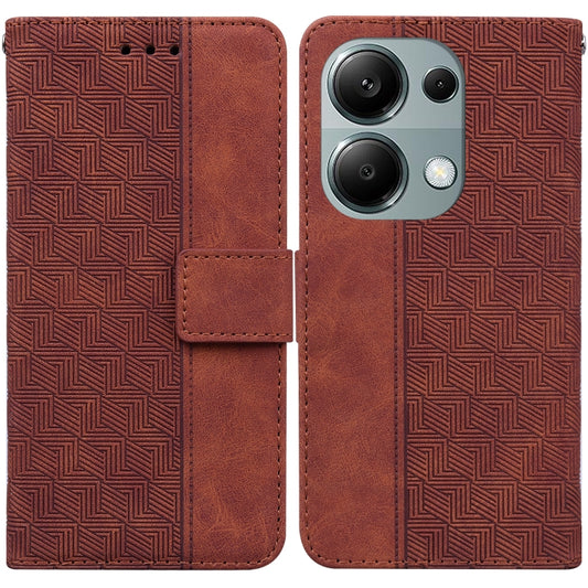 For Xiaomi Poco M6 Pro 4G Geometric Embossed Leather Phone Case(Brown) - Xiaomi Cases by buy2fix | Online Shopping UK | buy2fix