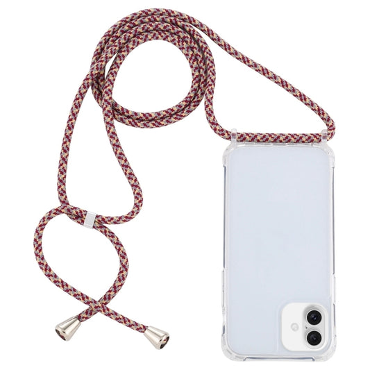 For iPhone 16 Transparent Acrylic Airbag Shockproof Phone Protective Case with Lanyard(Red Apricot Grey Fine Lines) - iPhone 16 Cases by buy2fix | Online Shopping UK | buy2fix