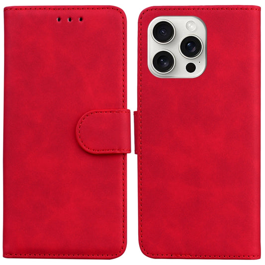 For iPhone 16 Pro Max Skin Feel Pure Color Flip Leather Phone Case(Red) - iPhone 16 Pro Max Cases by buy2fix | Online Shopping UK | buy2fix