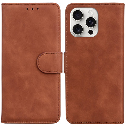 For iPhone 16 Pro Skin Feel Pure Color Flip Leather Phone Case(Brown) - iPhone 16 Pro Cases by buy2fix | Online Shopping UK | buy2fix