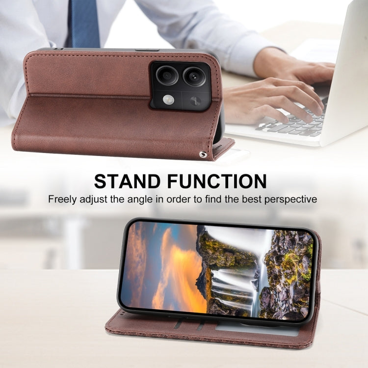 For Xiaomi Redmi Note 13 5G Cubic Grid Calf Texture Magnetic Leather Phone Case(Brown) - Note 13 Cases by buy2fix | Online Shopping UK | buy2fix