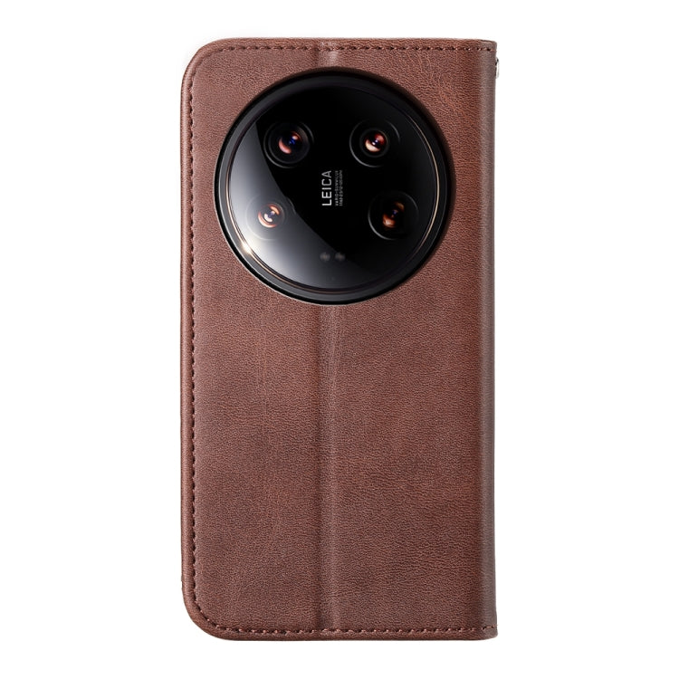 For Xiaomi 14 Ultra Cubic Grid Calf Texture Magnetic Leather Phone Case(Brown) - 14 Ultra Cases by buy2fix | Online Shopping UK | buy2fix