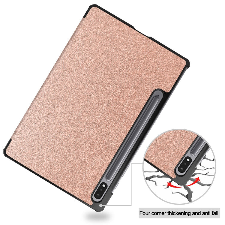 For Samsung Galaxy Tab S9 Custer Pure Color 3-Fold Holder Smart Leather Tablet Case(Rose Gold) - Galaxy Tab S9 Cases by buy2fix | Online Shopping UK | buy2fix