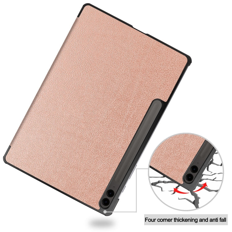 For Samsung Galaxy Tab S9 FE+ Custer Pure Color 3-Fold Holder Smart Leather Tablet Case(Rose Gold) - Galaxy Tab S9 FE+ by buy2fix | Online Shopping UK | buy2fix