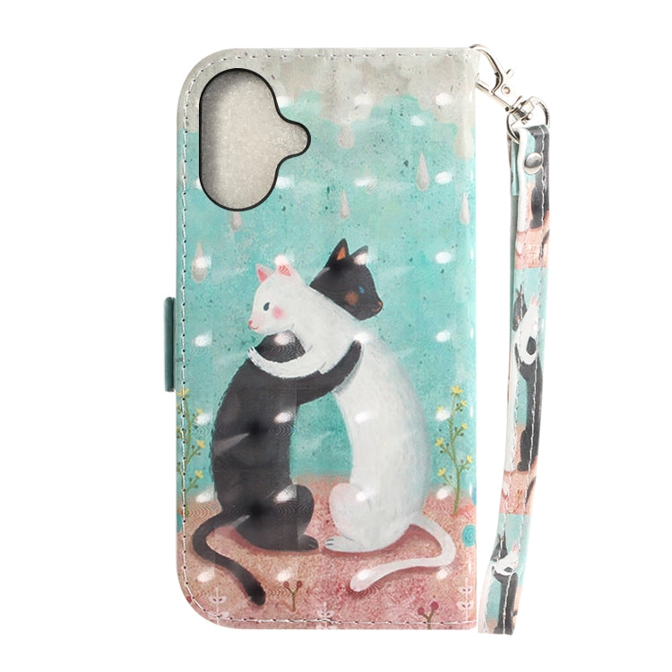 For iPhone 16 Plus 3D Colored Horizontal Flip Leather Phone Case(Black White Cat) - iPhone 16 Plus Cases by buy2fix | Online Shopping UK | buy2fix