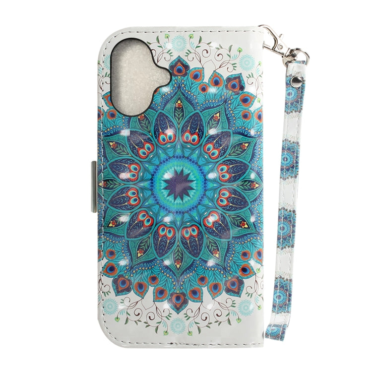 For iPhone 16 Plus 3D Colored Horizontal Flip Leather Phone Case(Peacock Wreath) - iPhone 16 Plus Cases by buy2fix | Online Shopping UK | buy2fix